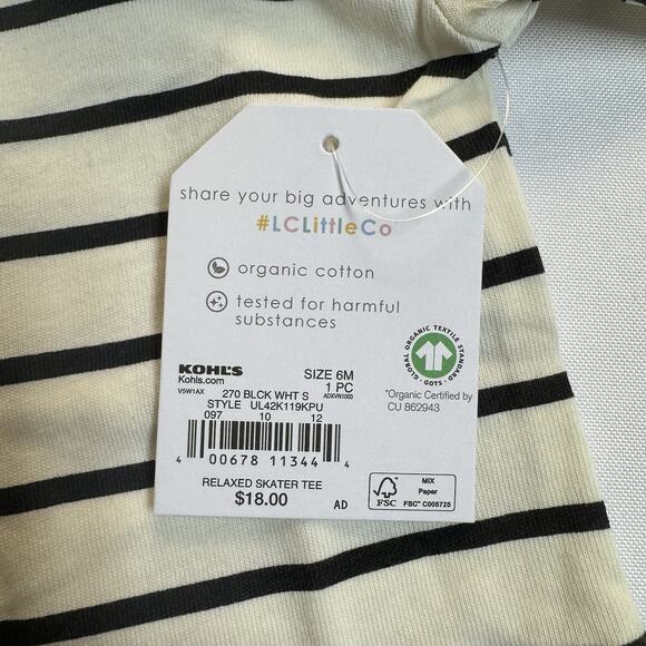 Little Co. by Lauren Conrad Organic Relaxed Skater Tee Black White Stripe 6M - Picture 5 of 6